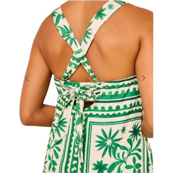 Anthropologie x Mon Renn Green and White Tropical Linen Blend Maxi Dress - Picture 3 of 11